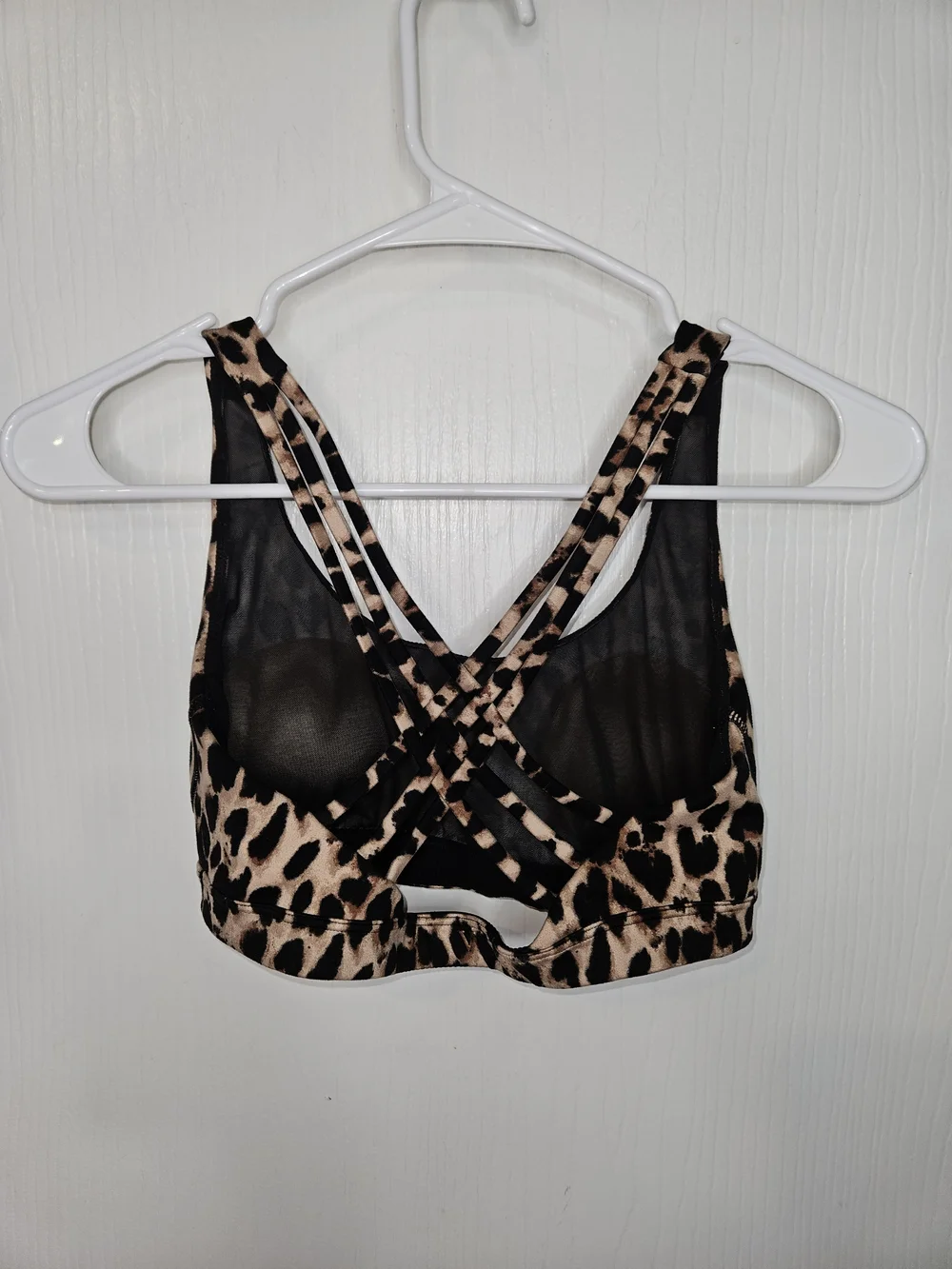 Victoria's Secret Leopard Print Crisscross Sports Bra - Beige & Black